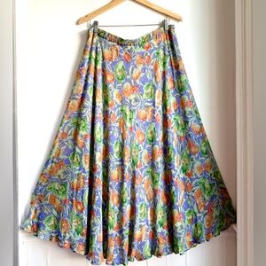 Coldwater Creek 100% Rayon Crepe REVERSIBLE Floral Boho Maxi Skirt XL